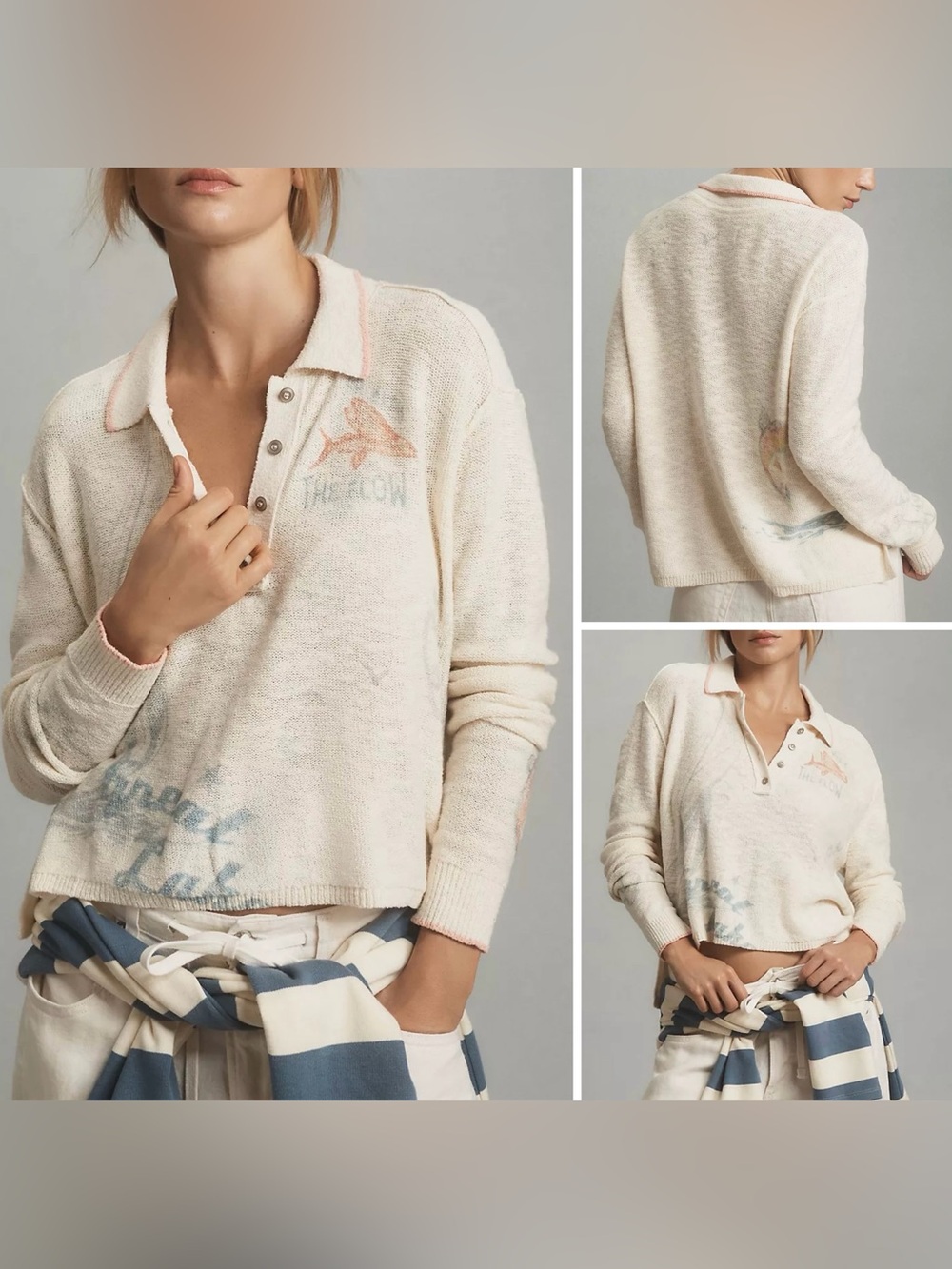 NWOT Anthropologie Pilcro Letterset Icon Polo Sweater - white combo - XS